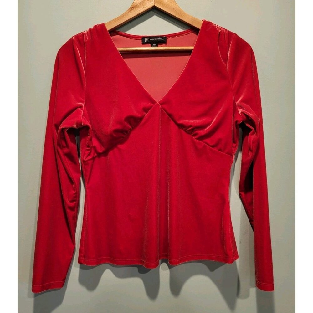 Inc International Concepts Red Velvet Long Sleeve Babydoll Y2K Top Sz Mp